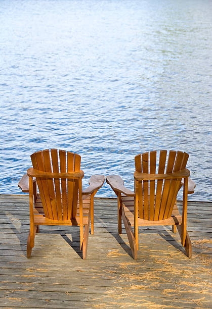 istock Two Muskoka Chairs by the Lake 147003722