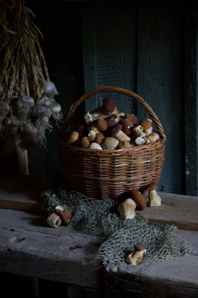 istock wooden basket with mushrooms 1470037301