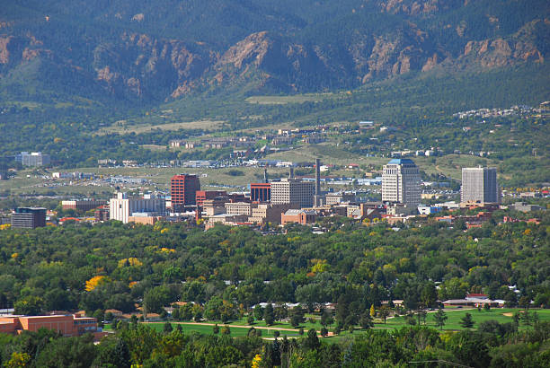 Colorado Springs View of Downtown Colorado Springs, Colorado as seen from Palmer Park's Grand View colorado springs city stock pictures, royalty-free photos & images