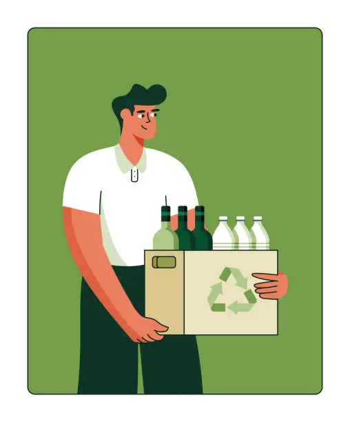 Vector illustration of Vector Illustration of Recycling Concept and Young Man Waste Management