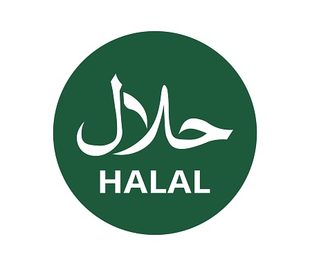 Concept of halal food and packaging.