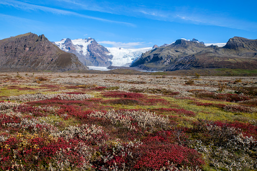 Herbstlandschaft in der Ebene des Myrdalsjökull-Gletscher im Süden der Insel von Island, Europa, Nordeuropa