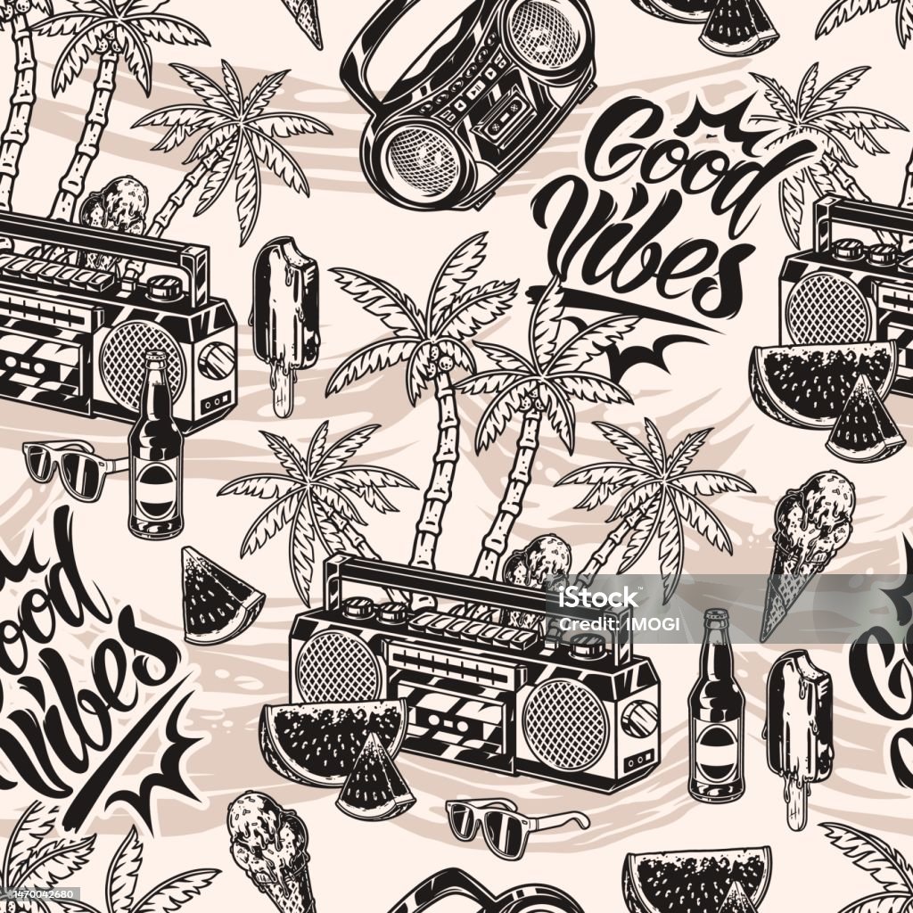 Rave Pattern Beach Rave Pattern Seamless Monochrome Stock Illustration - Download ...