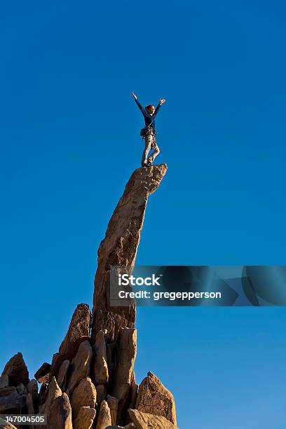 Weiblichen Rockstars Der Bergsteiger Auf Dem Gipfel Stockfoto und mehr Bilder von Abenteuer