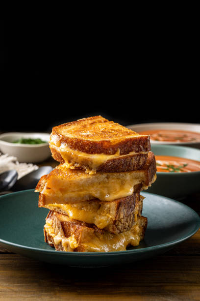 queijo grelhado e sopa de tomate - cheese sandwich - fotografias e filmes do acervo