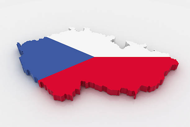 Three dimensional map of Czech republic in Czech flag colors.