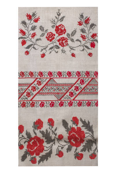 istock embroidery on an old linen towel with colored threads 1470047156