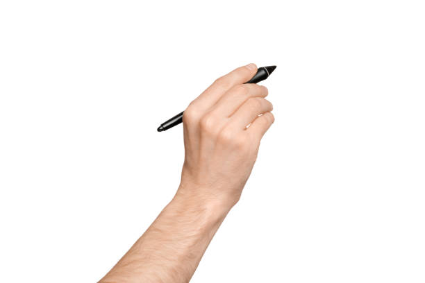 istock Male hand with a digital pen, isolate on a white background 1470047209