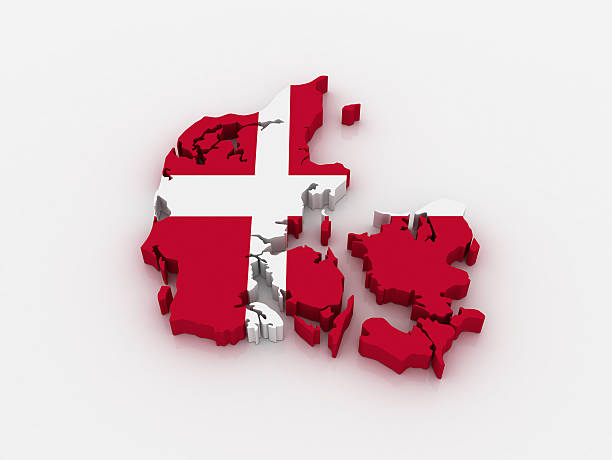 istock 3D outline of map of Denmark, superimposed with Danish flag  147004723