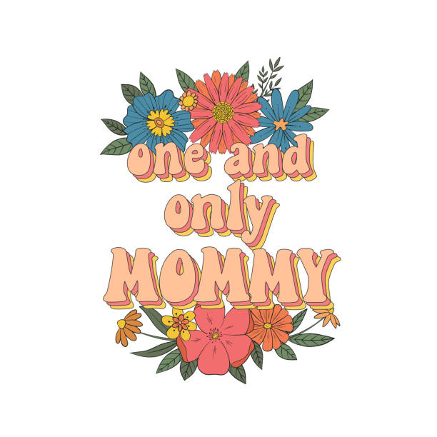 グルーヴィーな引用と花を持つ母の日のビンテージカード - mothers day mother flower child点のイラスト素材／クリップアート素材／マンガ素材／アイコン素材