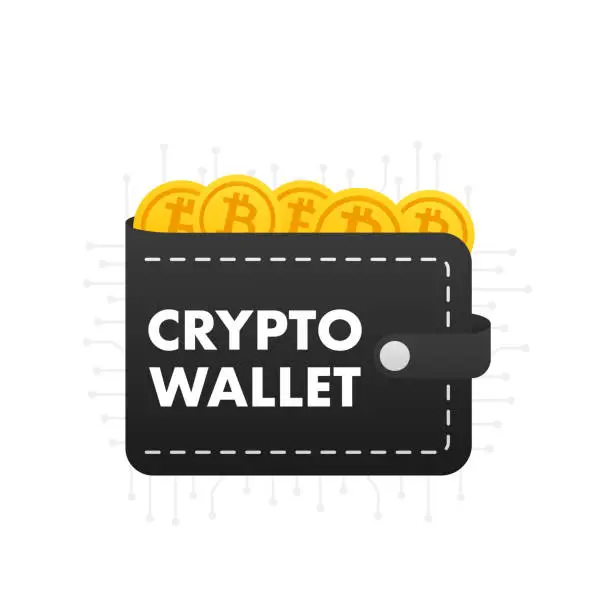 Vector illustration of Crypto wallet. Digital Wallet technology for cryptocurrency bitcoin. Crypto wallet connected. ÐÐ»Ð¾ÐºÑÐµÐ¹Ð½. Crypto wallet concept. Vector illustration
