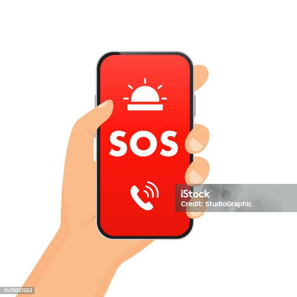 Phone Calling Interface Sos Sos Message In The Phone 911 Calling In Flat Style First Aid Call ...