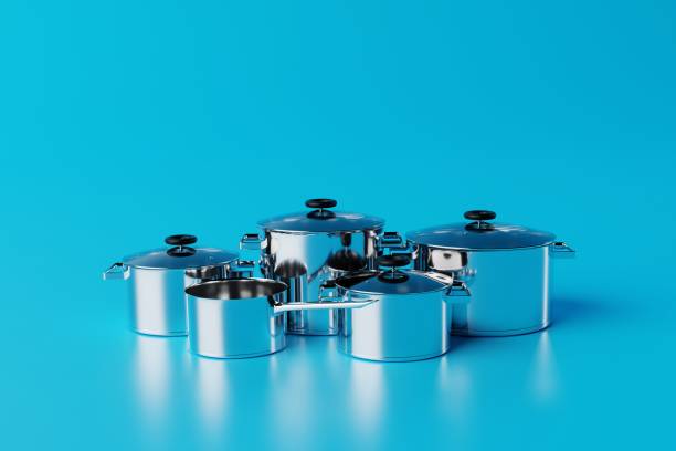 istock Steel pots isolated on the background. 1470051890