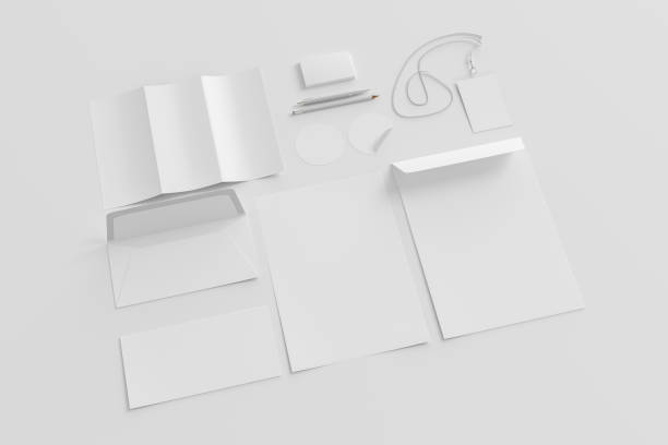 istock Blank corporate stationery set mockup on white background. Branding mock up. Side view 1470052529