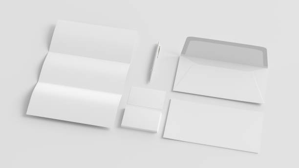 istock Blank corporate stationery set mockup on white background. Branding mock up. Side view 1470053080