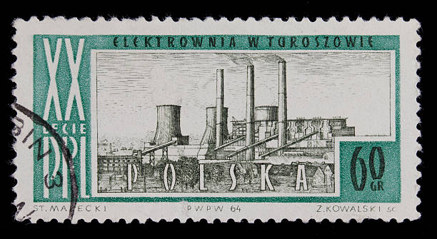 istock coal power plant on vintage post stamp from Poland 147005357