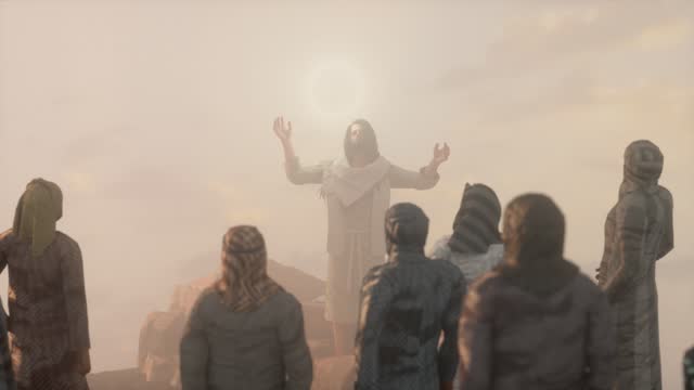 Jesus Christ preaches the Sermon on the Mount and the Twelve Apostles 3d render