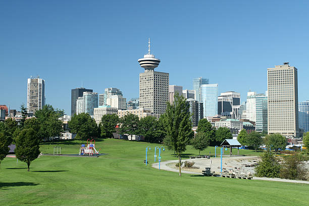 Modern Downtown Core Vancouver's urban core as seen from the east. east vancouver stock pictures, royalty-free photos & images