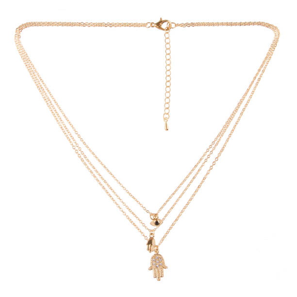 istock Set Golden diamond chain with a pendant on a white background 1470055283