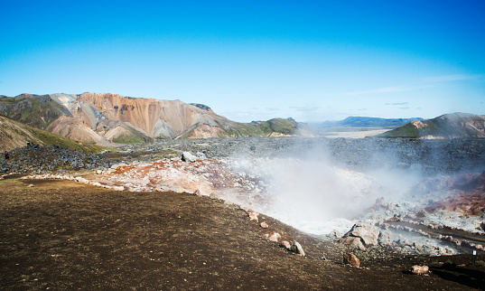 Amazing volcanic landscape in Iceland with smoke, Iceland