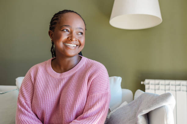 Smiling African-American woman at home