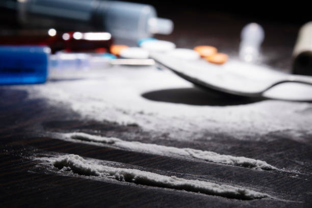 Cocaine on the table, drug abuse concept Cocaine on the table, drug abuse concept, drug addiction fentanyl addiction stock pictures, royalty-free photos & images