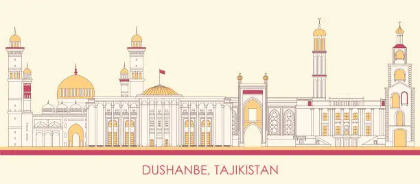 Vector illustration of Cartoon Skyline panorama of city of Dushanbe, Tajikistan