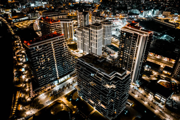 istock Modern Belgrade by night seen from a drone point of view 1470075178