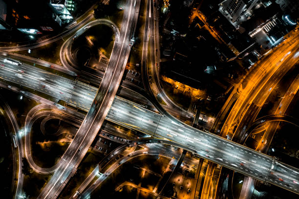 istock Belgrade by night and its highway photographed with a drone directly from above 1470075242