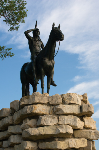 The Kansas City Scout statue is a famous icon in Kansas City, Missouri.  The statue is more than 10 feet tall, and depicts a Sioux indian on a horseback pointing East returning from a hunting trip.  The Scout was conceived in 1915 by Cyrus E. Dallin (1861-1944) for the Panama Pacific Exposition in San Francisco, where it won a gold medal.
