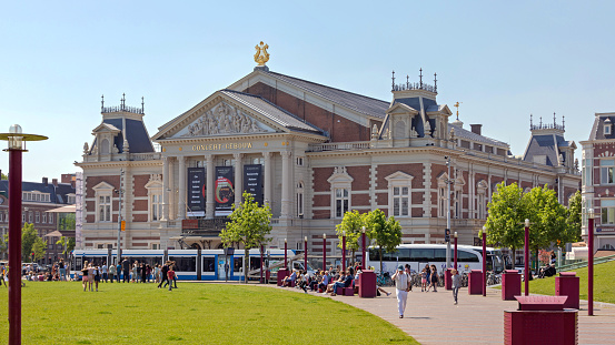 Amsterdam, Netherlands - May 15, 2018: Concert Hall Concertgebouw Historic Building Landmark in City.