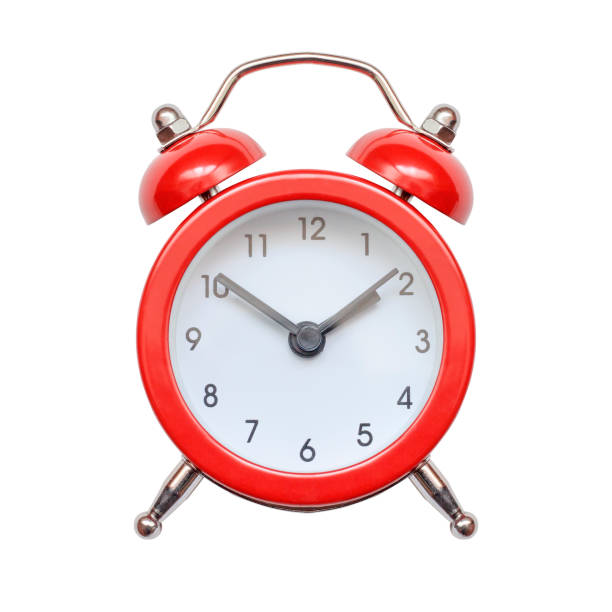 istock Red retro alarm clock isolated on white background 1470080850