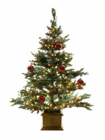 Decorated christmas tree on a white background