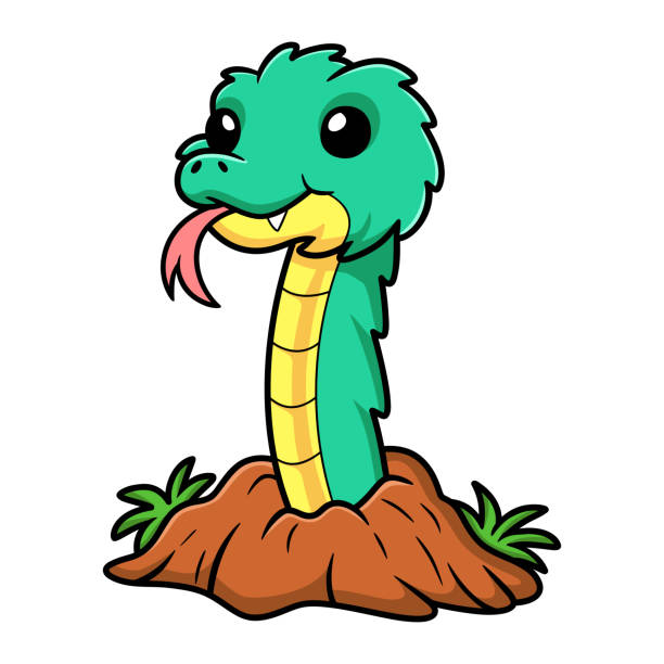 Cute green spiny bush viper cartoon out from hole Vector illustration of Cute green spiny bush viper cartoon out from hole african bush viper venomous snake stock illustrations