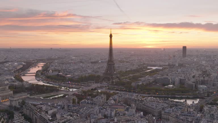 In silhouette, Aerial view of Paris cityscape with Eiffel Tower.Europe travel.