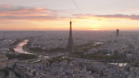 In silhouette, Aerial view of Paris cityscape with Eiffel Tower.Europe travel.