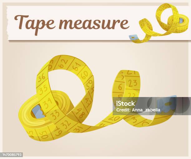 Tape measure. Sewing tool and element for needlework. Handmade equipment.  Tailor shop badges label. Engraved hand drawn realistic in old vintage  sketch. Stock Vector by ©ArthurBalitskiy 251463132