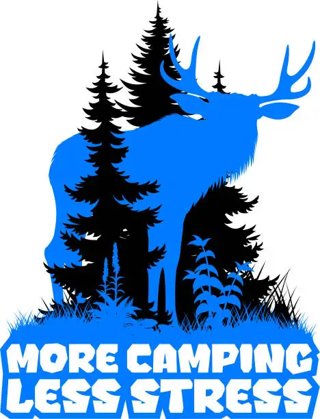 Vector illustration of vector forest woodland sticker with moose. Sublimation sticker with the inscription 