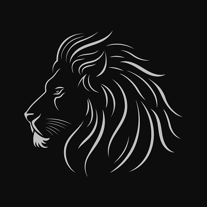 Lion head logo. Black and white icon. Vector illustration EPS10