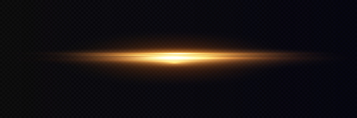 Yellow horizontal lens flares pack. Laser beams, horizontal light rays. Beautiful light flares. Glowing streaks on dark background
