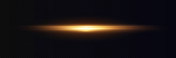 Yellow horizontal lens flares pack. Laser beams, horizontal light rays. Beautiful light flares. Glowing streaks on dark background. Yellow horizontal lens flares pack. Laser beams, horizontal light rays. Beautiful light flares. Glowing streaks on dark background belongings stock illustrations