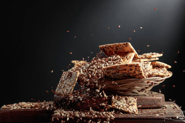 istock Crispy crackers with sunflower seeds and flax seeds. 1470096864