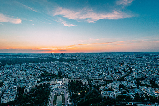 High Angle from the Eiffel Tower of the Trocadero in Paris, France