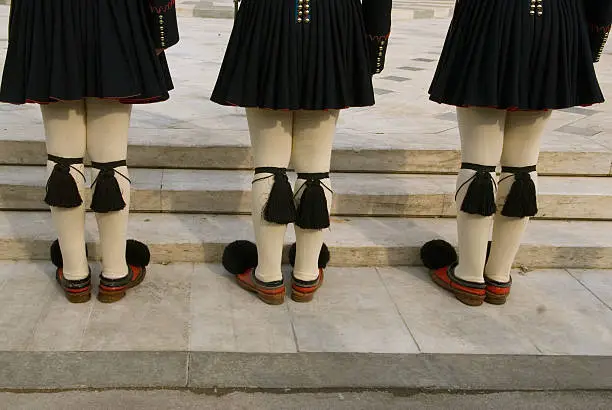 Changing of the Evzone guards at the Parliament building in Athens, Greece.