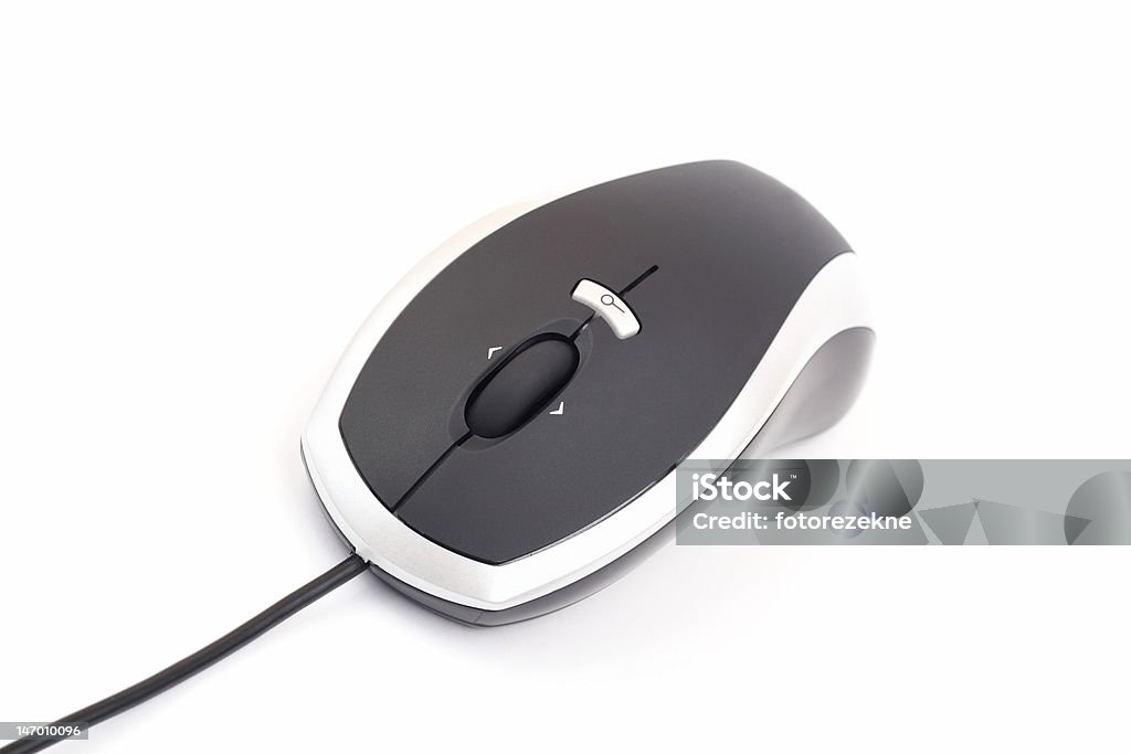 グレイとブラックの光学式マウスを白で分離。 - USBケーブルのロイヤリティフリーストックフォト