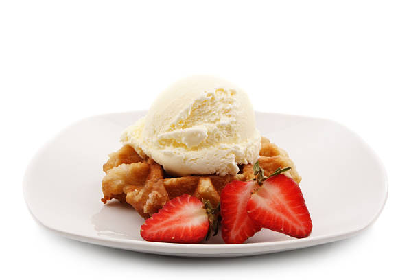 istock waffle, strawberries and ice cream 147010160