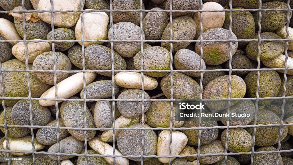 Rocks In Cages Gabion Structure Cage Boxes Filled With Grey And White Rocks Stock ...