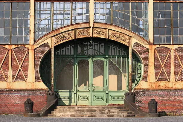 Art Nouveau in Germany; Entrance gate to the machine hall of the Zollern coal mine in Dortmund, Ruhr area; Route Industrial Heritage