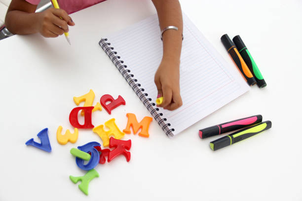 istock 4-year-old brunette Latina girl with dysgraphia, writing ability disorder, difficulty or inability to write written texts with intellectual and neurological deficiency, learning and language disorder 1470103520