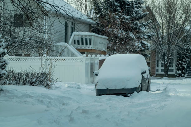 A city street during heavy snowfall